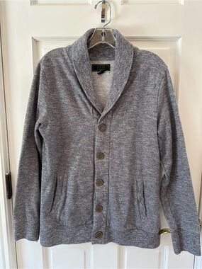 21 Men Shawl Collar Gray Button-Up Sweater